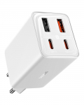 Seina kiirlaadija GaN6 Pro 65W 2xUSB-A + 2xUSB-C QC PD koos USB-C kaabliga 1m, valge