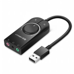 V&auml;line helikaardi adapter USB 2.0 helitugevuse reguleerimise ja vaigistamise funktsiooniga, must
