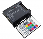 LED kontroller RGB + valge, kaugjuhtimispuldiga 12-24 VDC, 4x4A, s&uuml;nkroniseeritud kaugjuhtimispuldiga.