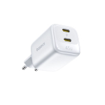 Seinakontaktiga kiirlaadija EnerFill FE22 45 W, 2xUSB-C, QC, PD, koos 1 m pikkuse USB-C-kaabliga, valge