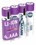 Laetav aku AAA 1,5V 500mAh (Li-Ion 0,74Wh), USB-C tippv&auml;ljundv&otilde;imsusega DC 1,5V 1A (4tk pakendis) ANSMANN
