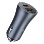 Autolaadija 40 W, 12&ndash;24 V, USB + USB-C, QC, PD, koos 1 m pikkuse USB-C&ndash;Lightning-kaabliga, tumehall