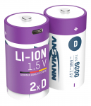 Laetav aku D 1,5V 6000mAh (Li-Ion 12Wh), USB-C tippv&auml;ljundv&otilde;imsusega DC 1,5V 2A (2tk kast) ANSMANN
