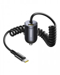 Auto minilaadija Tiny Star 30W 12-24V USB-C PD3.0 koos sisseehitatud USB-C vedrukaabliga 30W 1.4m, must
