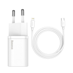 Seina kiirlaadija Super Si 20 W USB-C QC3.0 PD Lightning 1 m kaabliga, valge