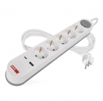 Pikendusjuhe 3 m / 5 pesa / l&uuml;liti / valge-hall / 1&times;USB-A + 1&times;USB-C / 1,5 mm2
