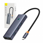 Dokkimisjaam / adapter USB C pistik - 2 t&uuml;&uuml;pi pistikut (HDMI + 4x USB3.0) UltraJoy BASEUS