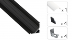 LED profileio komplektas ARRE kampinis, juodas, anoduotas, matinis dangtelis 2.02 m