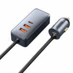Auto kiirlaadija pikendusjuhtmega 12-24V 120W 2xUSB + 2xUSB-C, hall