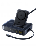 Laualaadija NH21 160 W, 2xUSB-C + USB-A, sisse t&otilde;mmatava 80 cm pikkuse USB-C-kaabli ja juhtmeta Qi2-laadimisega, must