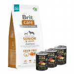 BRIT CARE Graanivaba Senior & Light L&otilde;he 12 kg + Wild Farm Monoproteiin Metssiga 3x400 g h&uuml;poallergeeniline koeratoit