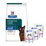 HILL'S PD Prescription Diet Feline m/d 3 kg + ENZO VET Sterilised veiselihaga kastmes 3x100 g