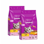 WHISKAS Adult 2x3,8 kg &ndash; kuivtoit t&auml;iskasvanud kassidele maitsva kanaga