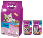 WHISKAS Adult 14 kg &ndash; kuiv kassitoit tuunikala ja k&ouml;&ouml;giviljadega + WHISKAS Adult konserv 2x400 g