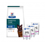 HILL'S PD Prescription Diet Feline m/d 3 kg + ENZO VET Steriliseeritud kasside toit kalkunigeeliga 3x100 g