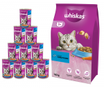 WHISKAS Adult 14 kg &ndash; kuiv kassitoit tuunikala ja k&ouml;&ouml;giviljadega + WHISKAS Adult konserv 10 x 400 g
