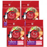 PURINA ONE Sensitive keskmise/suure koera t&auml;iskasvanud koerte toit, rikkalik l&otilde;he ja riisiga, 4x2,5 kg