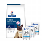 HILL'S PD Prescription Diet Feline z/d toiduainetundlikkus 3 kg + ENZO VET h&uuml;poallergeensed tooted kassidele lambalihaga 3x100 g