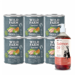 WILD FARM Superfood Chicken (kana k&otilde;rvitsa, &otilde;unte ja maitsetaimedega) 6x800 g teraviljavaba koeratoit + LAB V l&otilde;he&otilde;li koertele ja kassidele 1000 ml
