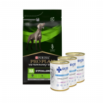 PURINA Veterinary PVD HA h&uuml;poallergeeniline koeratoit 3 kg + ENZO VET h&uuml;poallergeeniline toit j&auml;nesega koertele 3x400 g