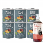 WILD FARM Superfood Beef (veiseliha k&otilde;rvitsa, kartuli ja peterselliga) 6x800 g teraviljavaba koeratoit + LAB V L&otilde;he&otilde;li koertele ja kassidele 1000 ml