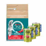 Purina One Cat Sterilcat veiseliha kassitoit 3 kg + WILD FARM Premium teraviljavaba kalkun ja veiseliha 3x400 g &ndash; teraviljavaba toit steriliseeritud kassidele