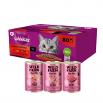 WHISKAS Adult kotid 80 x 85 g Classic Meals &ndash; m&auml;rgtoit t&auml;iskasvanud kassidele, kastmega (veiseliha, kana, lambaliha, linnuliha) + WILD FARM P&acirc;t&eacute; 3x400g