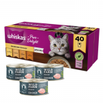 WHISKAS Adult Meal 40x85g Linnuliha maitsed &ndash; m&auml;rg kassitoit želees (kana, part, linnuliha, kalkun) kotikeses + WILD FARM Mousse Chicken 3x85g