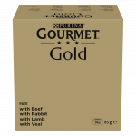 Purina Gourmet Gold Mousse mix 96x85g (veiseliha, k&uuml;&uuml;lik, lambaliha, vasikaliha)