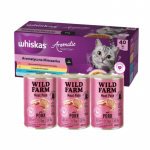 WHISKAS Adult Aromatic Mix 40x85 g &ndash; m&auml;rg kassitoit + WILD FARM P&acirc;t&eacute; sealihaga 3x400 g &ndash; gluteenivaba kassitoit