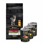 Purina Pro Plan Medium Puppy Optistart, kana ja riis 12 kg + Wild Farm Monoprotein metssiga 3x400 g h&uuml;poallergeeniline koeratoit