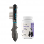 FURMINATOR 2-in-1 t&ouml;&ouml;riist karvade lahtiharutamiseks ja stiliseerimiseks + Lab-v Derma Twist &ndash; naha, karvkatte ja kaitsekihi toetamine koertele ja kassidele 60 roll-on kapslit