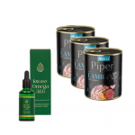 DOLINA NOTECI Piper Lamb with Carrots for Dogs 3x800g + LAB-V Omega 3 ja 6 rasvhapped koerte ja kasside &uuml;ldise tervise, karvkatte ja naha seisundi parandamiseks 100ml