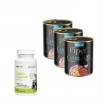DOLINA NOTECI Piper Lamb with Carrots for Dogs 3x800g + LAB-V Calm Support - toetus stressi ja k&auml;itumish&auml;irete s&uuml;mptomite puhul 45 kapslit