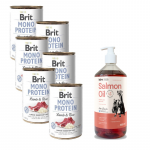 BRIT MONO PROTEIN POWER JA PRUUN RIIS 6x400g + LAB V L&otilde;he&otilde;li koertele ja kassidele 1000ml
