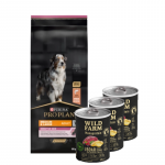 Purina Pro Plan Medium & Large 7+ Sensitive Optiderma, l&otilde;he ja riis 14 kg + Wild Farm Monoprotein Wild Boar 3x400 g h&uuml;poallergeeniline koeratoit