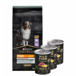Purina Pro Plan teraviljavaba t&auml;iskasvanud keskmise suurusega ja suure suurusega tundliku seedimisega koertele OPTIDigest 12 kg + Wild Farm &uuml;hevalguine metssiga 3x400 g h&uuml;poallergeeniline koeratoit
