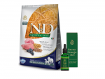 Farmina N&D LAMBULI&Scaron;KAS MĖLYNAUOGIS MEDIUM MAXI 12 kg + LAB-V Omega 3 ja 6 rasvhapped koerte ja kasside &uuml;ldise tervise, karvkatte ja naha seisundi parandamiseks 50 ml