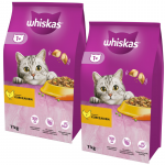 WHISKAS Adult 2x7kg &ndash; kuiv kassitoit kana ja k&ouml;&ouml;giviljadega