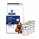 HILL'S PD Prescription Diet Canine z/d Toiduainete &uuml;litundlikkus 3 kg + ENZO VET H&uuml;poallergeeniline toit j&auml;nesega koertele 3x400 g