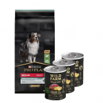 Purina Pro Plan Adult Medium Sensitive Digestion Lamb 14 kg + Wild Farm Monoprotein Wild Boar 3x400 g h&uuml;poallergeeniline koeratoit