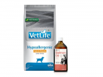 FARMINA Vet Life h&uuml;poallergeeniline kala ja kartul 12 kg + Lab-V 100% l&otilde;he&otilde;li igas vanuses koertele ja kassidele 500 ml k&uuml;lmpressitud