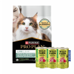PRO PLAN LiveClear Steriliseeritud t&auml;iskasvanud kasside toit, rikkalik kalkuniliha, 2,8 kg + WILD FARM Premium Grain Free Lamb and Tuna 3x400g &ndash; steriliseeritud kassidele