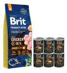 BRIT Premium By Nature Junior M 15 kg + WILD FARM Monoproteiiniline h&uuml;poallergeeniline koeratoit &ndash;  maitsete valik 6x400 g
