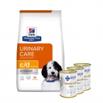 HILL'S PD Prescription Diet Canine c/d Urinary Care 4 kg + ENZO VET Urinary uriiniteede haiguste raviks, kana lisandiga, koertele, 3 x 400 g