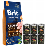 BRIT Premium By Nature Senior S+M 15 kg + WILD FARM Monoproteiiniline h&uuml;poallergeeniline koeratoit &ndash;  maitsete valik 6x400 g
