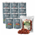 WILD FARM Superfood Wild Boar (hirveliha maguskartuli, marjade ja &uuml;rtidega) 12x800 g teraviljavaba koeratoit + tasuta maius