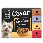Cesar Creations 24&times;100 g Veiseliha porgandiga, kana hernestega, lambaliha k&ouml;&ouml;giviljadega ja kalkun porgandiga kastmes