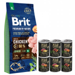 BRIT Premium By Nature Junior XL 15 kg + WILD FARM Monoproteiiniline h&uuml;poallergeeniline koeratoit &ndash;  maitsete valik 6x400 g