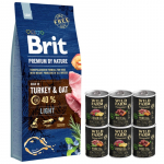 Brit Premium By Nature Light 15 kg + WILD FARM Monoproteiiniline h&uuml;poallergeeniline koeratoit &ndash;  maitsete valik 6x400 g